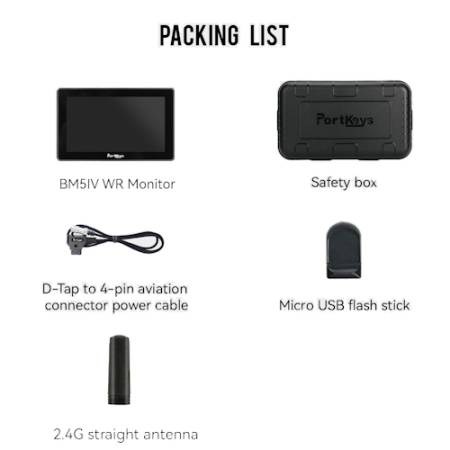 Portkeys BM5 IV WR - monitor podglądowy 5,5”, SDI, HDMI, 1920x1080, 3D LUT, 1000:1, 2000nit, dotyk, zdalne sterowanie_Zawartość zestawu_4